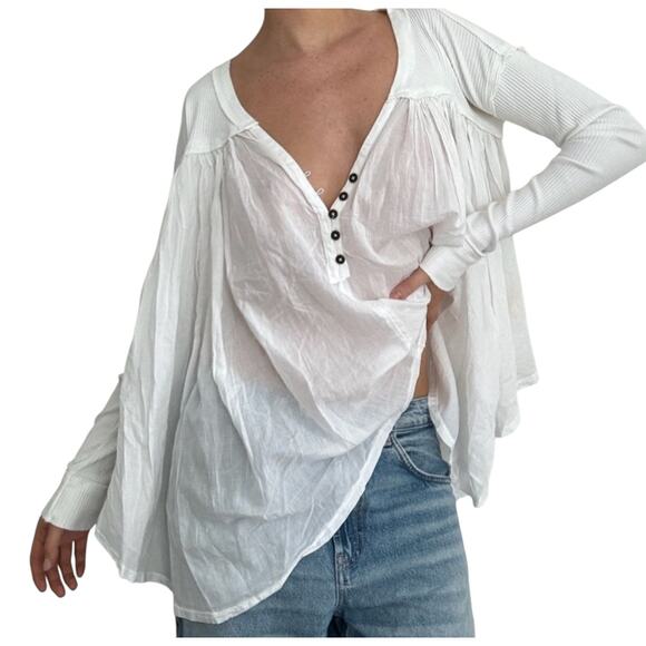We The Free Women's XSmall Lyrical Tunic Henley Boho Oversized Asymmetrical - Picture 1 of 16